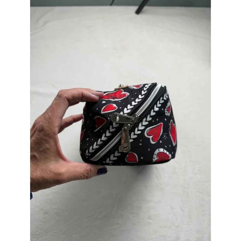 Brighton Love Hearts Cosmetic Bag Black Red Travel‎ Makeup Organizer Case